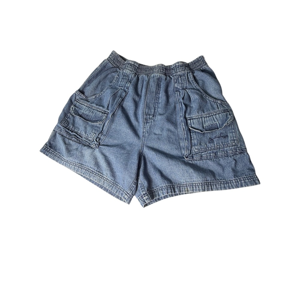 Vintage 90s Jonathan Logan Denim Cargo Shorts Size M Unisex Blue Utility Jorts - Picture 2 of 9
